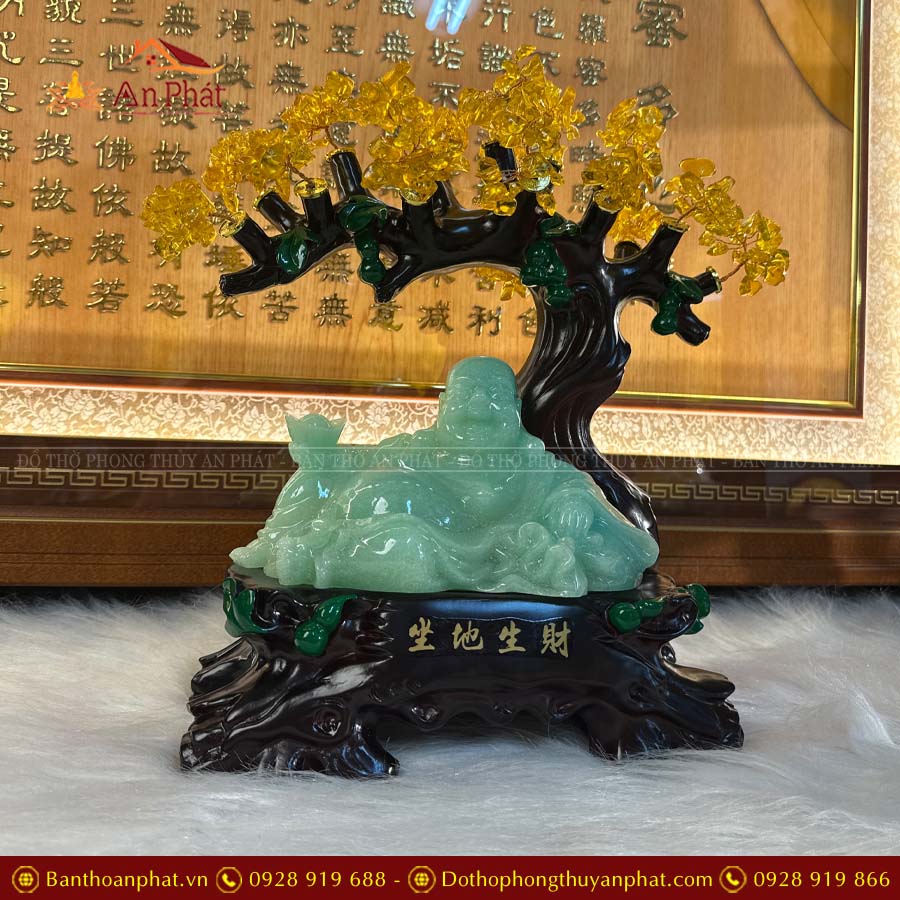 Phong Thủy Decor Cây Thạch Anh Di Lặc Đá Xanh PT003