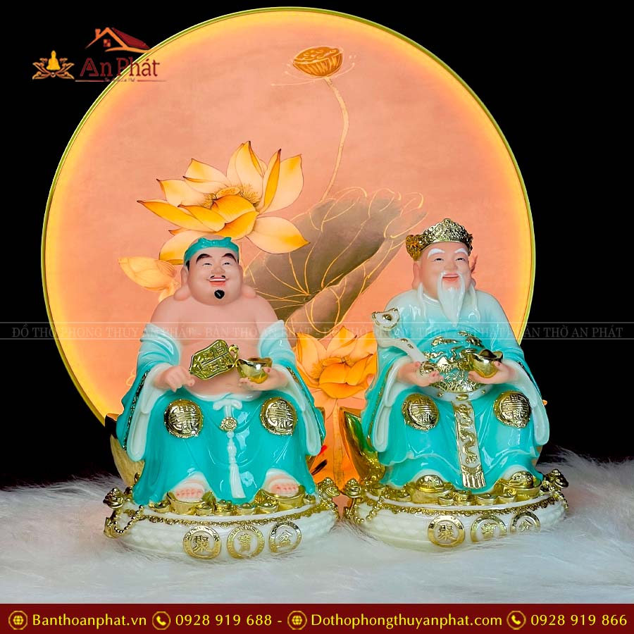 Tượng Thần Tài Ông Địa Bộ 2 Ông Đá Xanh Cao Cấp T065