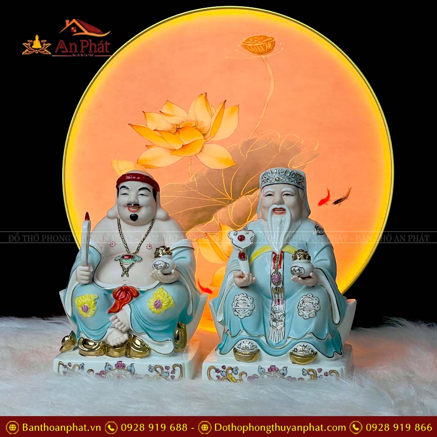 Tượng Thần Tài Ông Địa Bộ 2 Ông Sứ Đức Hóa Xanh T035