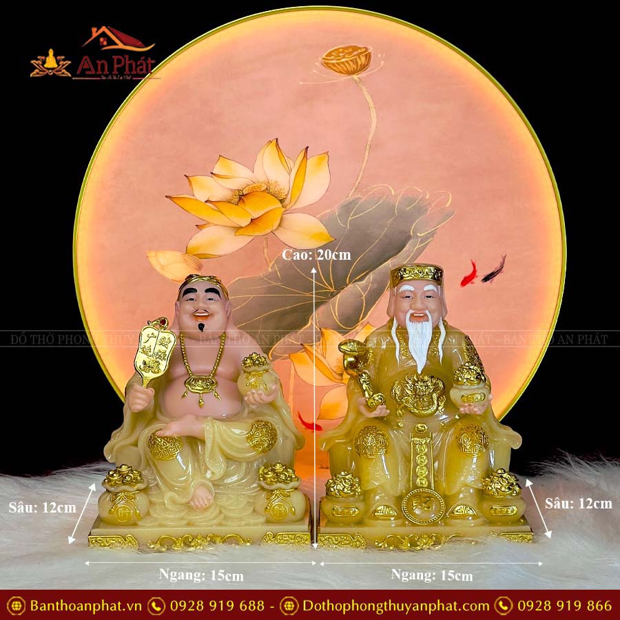 Tượng Thần Tài Ông Địa Đá Thạch Anh Bộ 2 Ông Nhập Khẩu T008