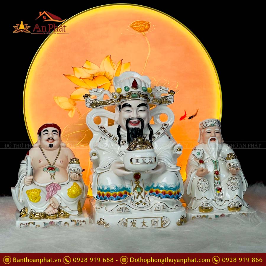 Tượng Thần Tài Ông Địa Sứ Đức Hóa Trắng Bộ 3 Ông T034