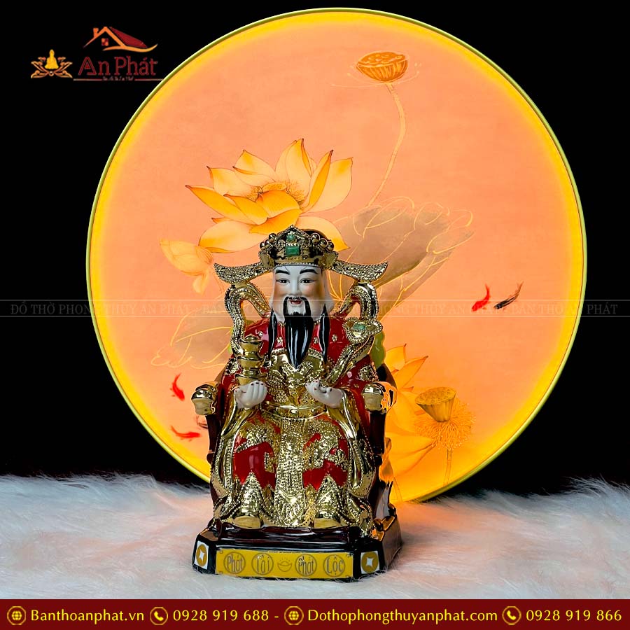 Tượng Thần Tài Thần Tiền Sứ Kim Đỏ Nhập Khẩu T030