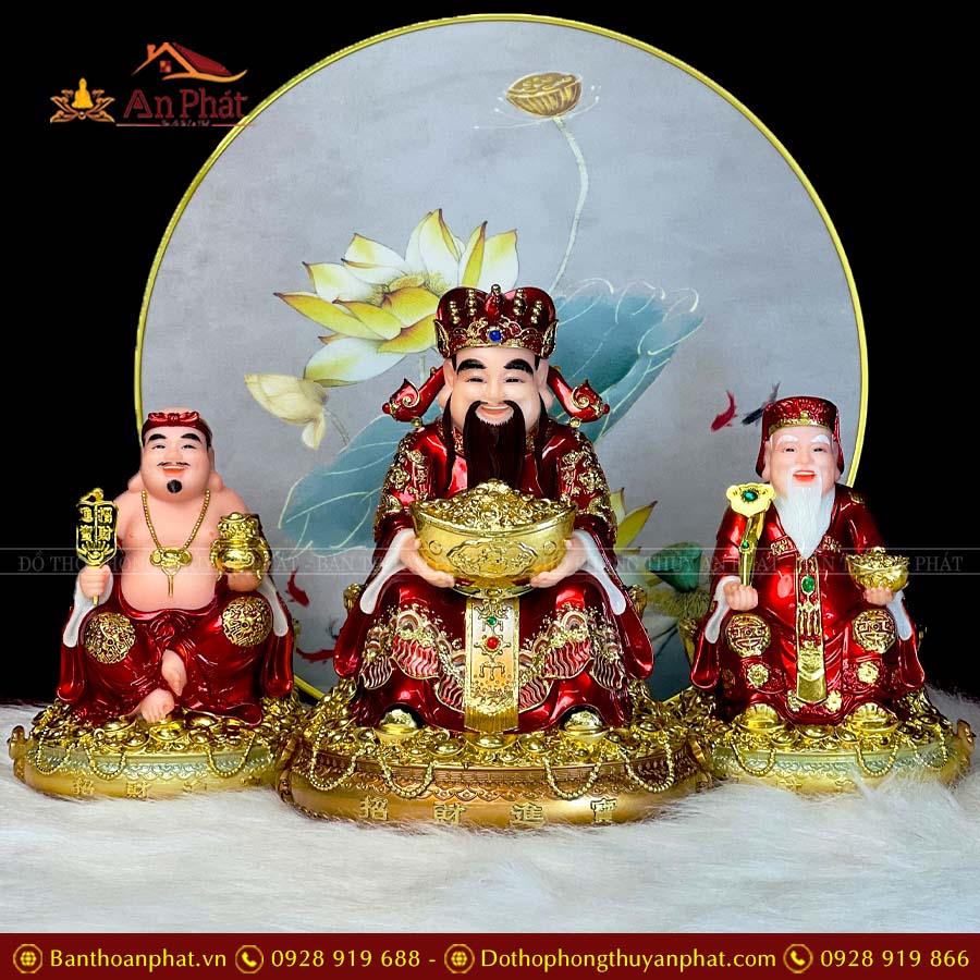 Tượng Thần Tài Thổ Địa Cao Cấp Nhập Khẩu Đỏ Bộ 3 Ông T073