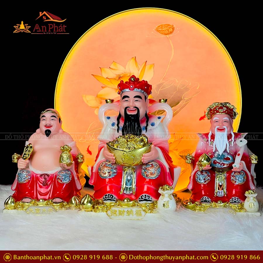 Tượng Thần Tài Thổ Địa Đá Đỏ Nhập Khẩu Cao Cấp Bộ 3 Ông T049