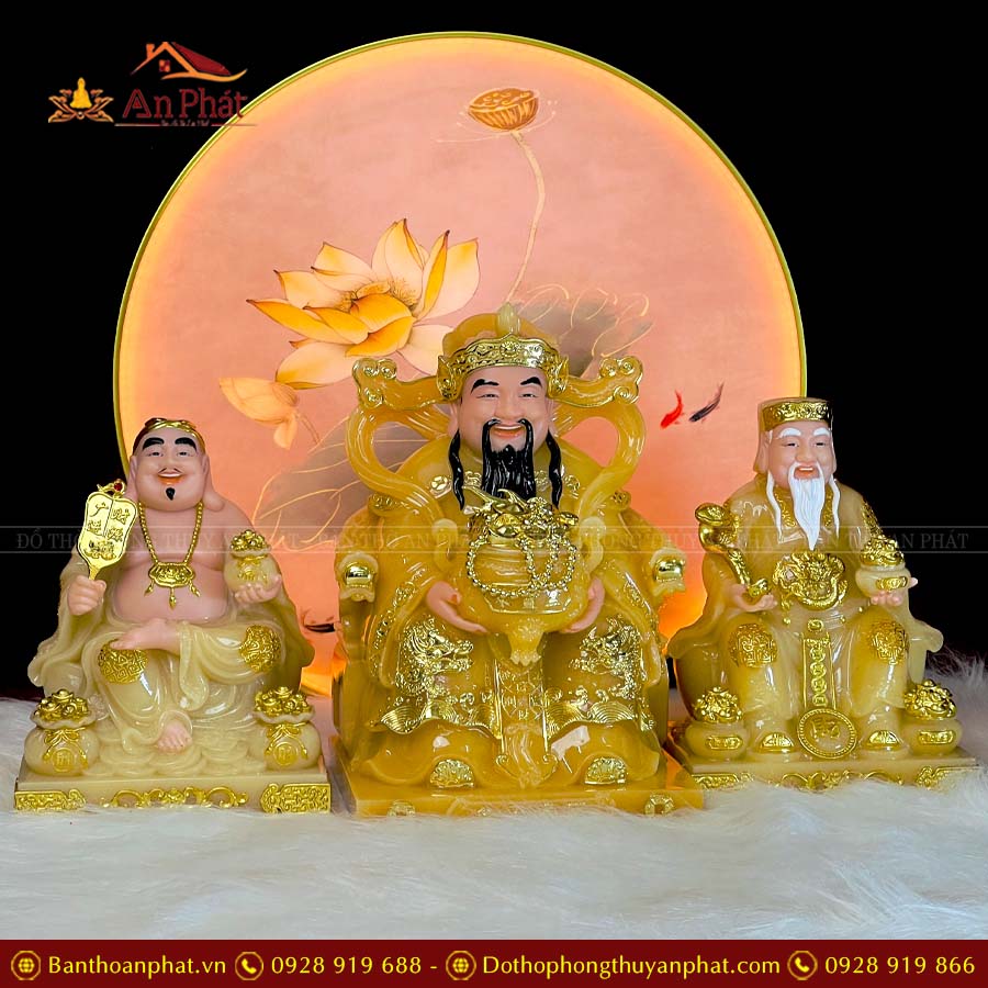 Tượng Thần Tài Thổ Địa Đá Thạch Anh Bộ 3 Ông Nhập Khẩu T010