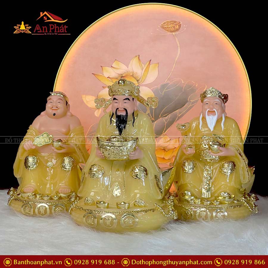 Tượng Thần Tài Thổ Địa Đá Thạch Anh Cao Cấp Bộ 3 Ông T061