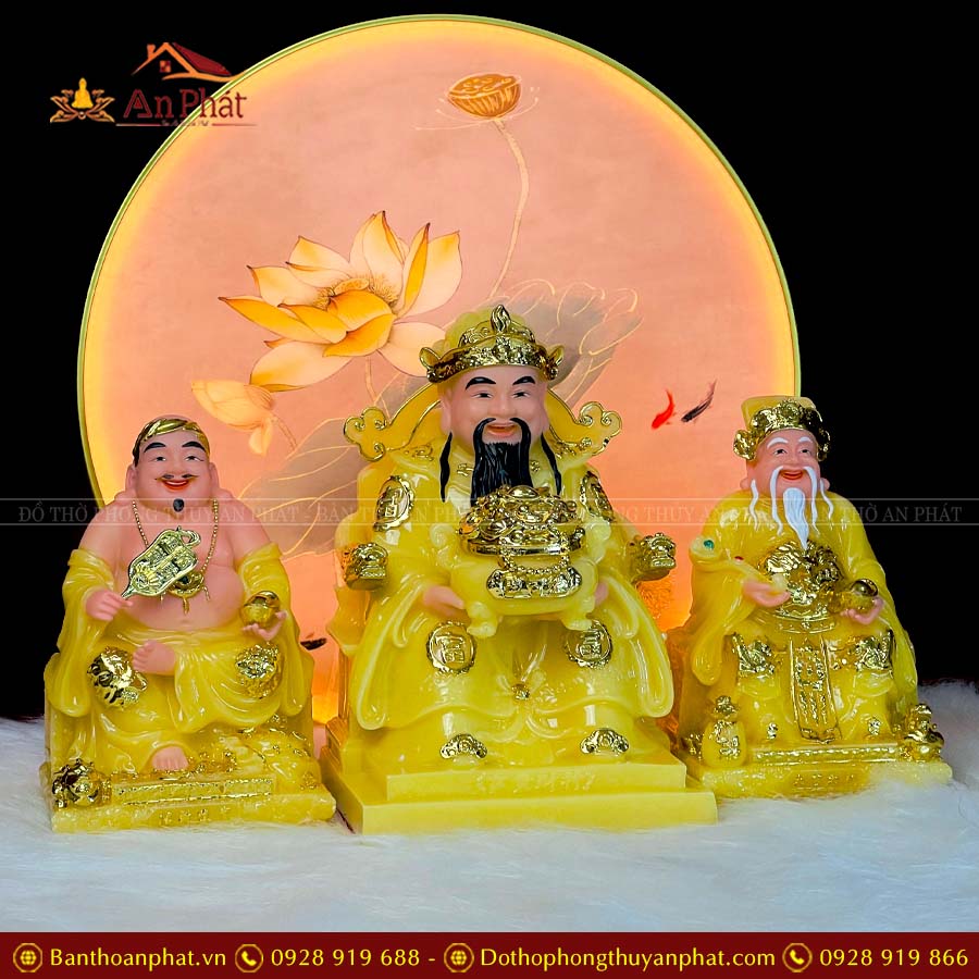 Tượng Thần Tài Thổ Địa Đá Vàng Bộ 3 Ông T070