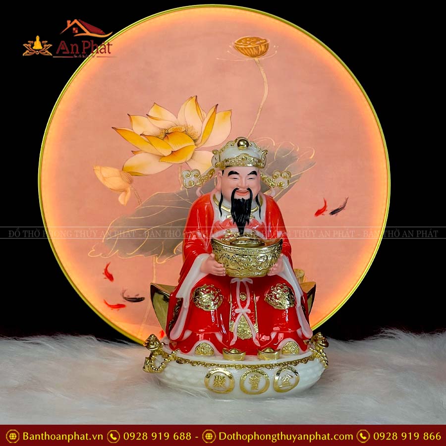 Tượng Thần Tiền Thần Tài Đá Đỏ Đế Tròn Cao Cấp T057