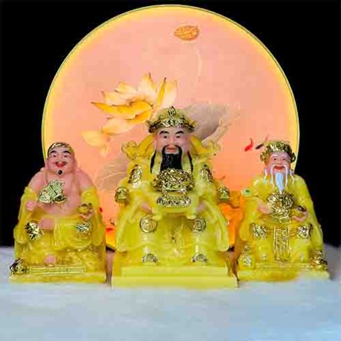 Tượng Thần Tài Thổ Địa Đá Vàng Bộ 3 Ông T070
