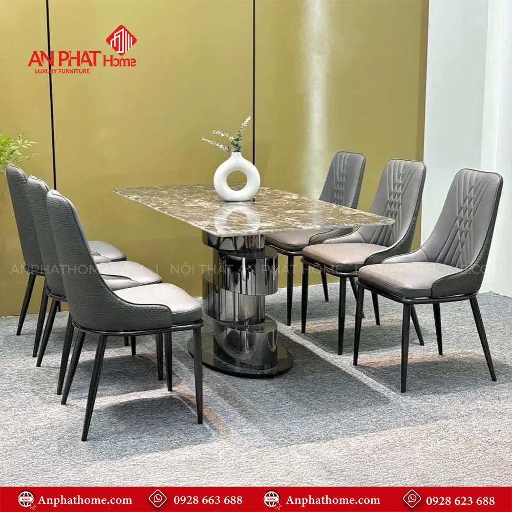 Bàn Ăn Mặt Đá Thạch Anh 6 Ghế Cao Cấp Nhập Khẩu BA-1906 13 Bàn ăn BA-1906 kết hợp mặt đá thạch anh sang trọng