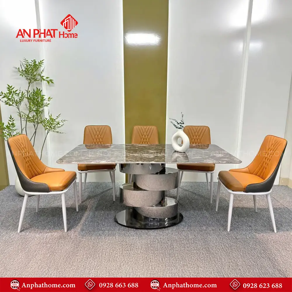 Bộ Bàn Ăn Mặt Đá Thạch Anh Chân Xoắn 6 Ghế Nhập Khẩu BA-1907 15 Bộ Bàn Ăn Mặt Đá Thạch Anh Chân Xoắn 6 Ghế Nhập Khẩu BA-1907