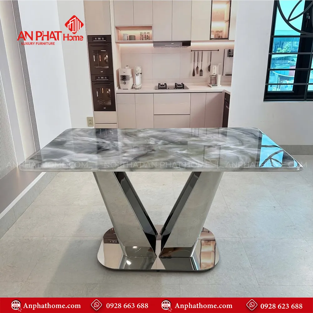 Bộ bàn ăn mặt đá thạch anh ghế da nhập khẩu BA-1957 11 kích thước mặt bàn đa dạng từ 1m40cm - dài 2m20 theo nhu cầu sử dụng, khách hàng lựa chọn kích thước, Mặt đá thạch anh vi tinh thể cao cấp nhập khẩu