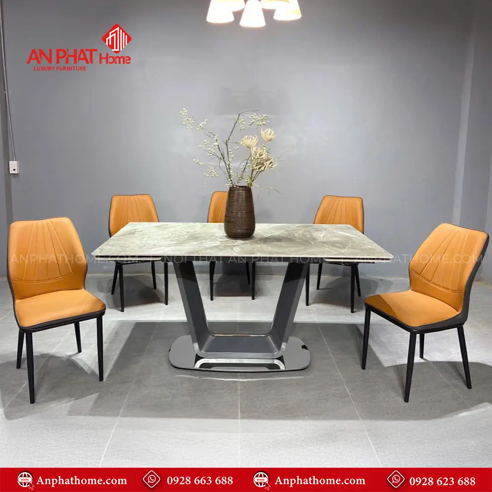 Bộ Bàn Ăn Thông Minh Mặt Đá 6 Ghế BA-1902 8 Bàn ăn mặt đá cao cấp thiết kế hiện đại, màu ghế đa dạng