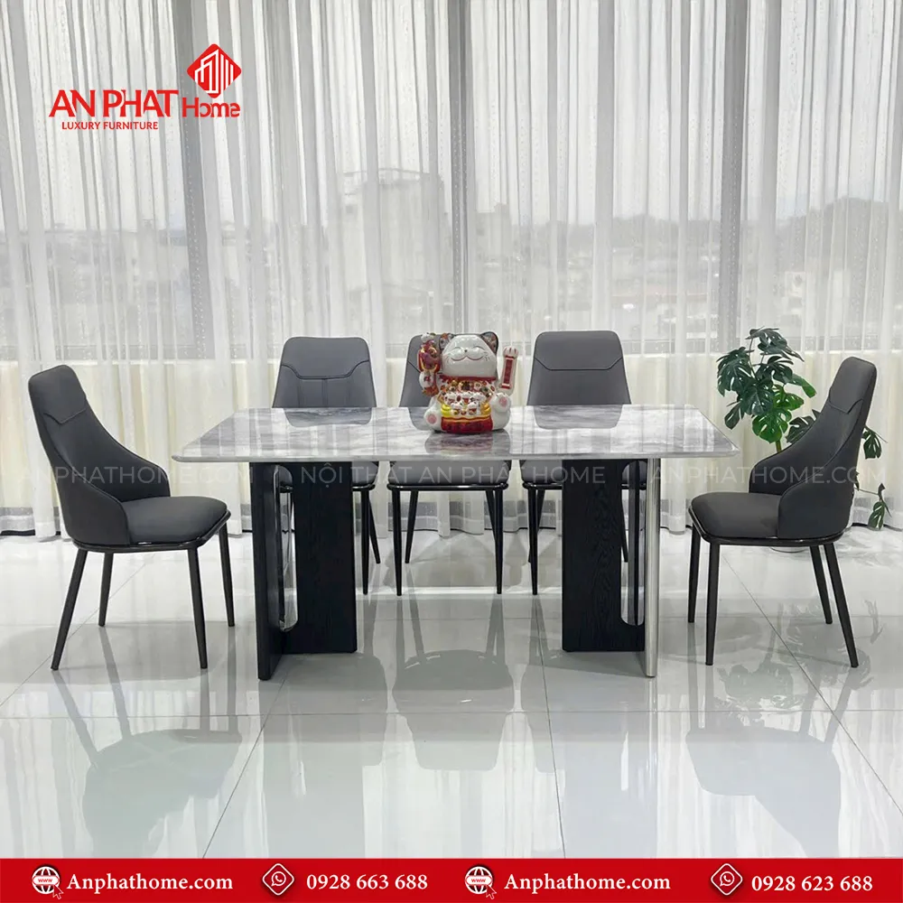 Bàn Ăn Mặt Đá Thạch Anh Cao Cấp Nhập Khẩu BA-1915 15 Bàn ăn BA-1915, kết hợp mặt đá thạch anh sang trọng