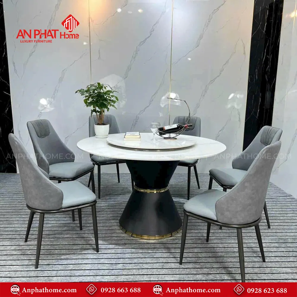 Bàn Ăn Mặt Đá Tròn 2 Tầng Xoay Nhập Khẩu BA-1911 18 Bàn ăn mặt đá tròn xoay với mặt đá ceramic tinh tế hiện đại