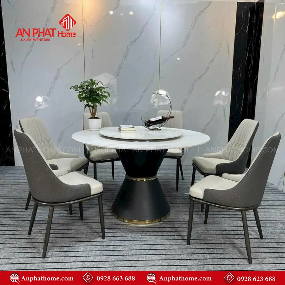 Bàn Ăn Mặt Đá Tròn 2 Tầng Xoay Nhập Khẩu BA-1911 17 Mẫu Bàn Ăn BA-1911 Thiết Kế Hiện Đại Sang Trọng Phù Hợp Với Mọi Không Gian