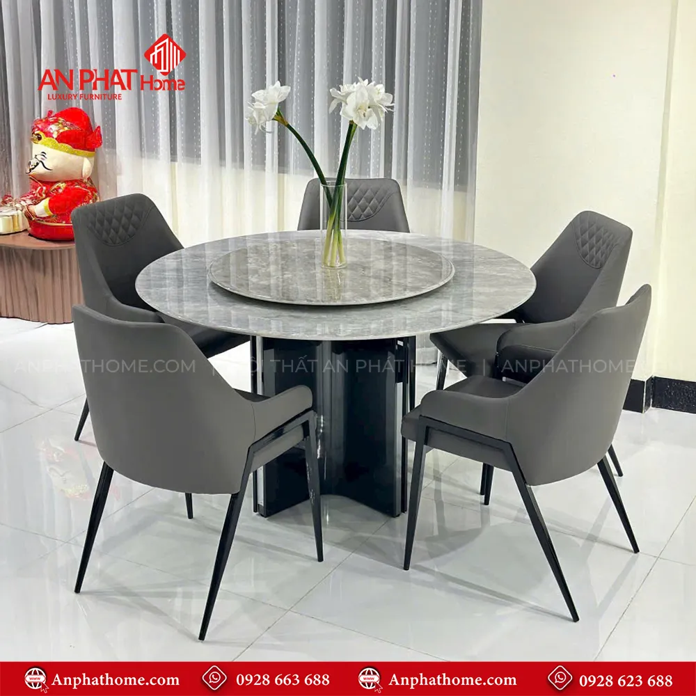 Bàn Ăn Mặt Đá Tròn Xoay 5 Ghế BA-1914