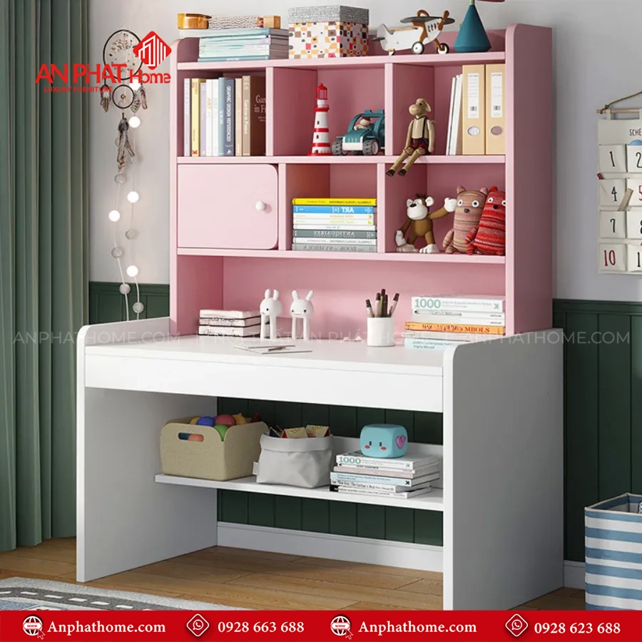 Bàn Học Cao Cấp Gỗ Công Nghiệp B-2860 6 Bàn học cho bé gái có kèm kệ sách