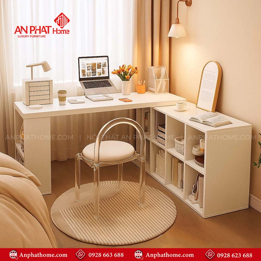 Mẫu bàn học kèm kệ sách bằng gỗ công nghiệp