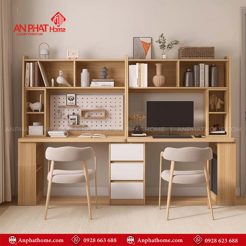 Bàn Học Đôi Thiết Kế Hiện Đại Kết Hợp Kệ Sách B-2886 13 Bàn Học Đôi Thiết Kế Hiện Đại Kết Hợp Kệ Sách B-2886 An Phát Home