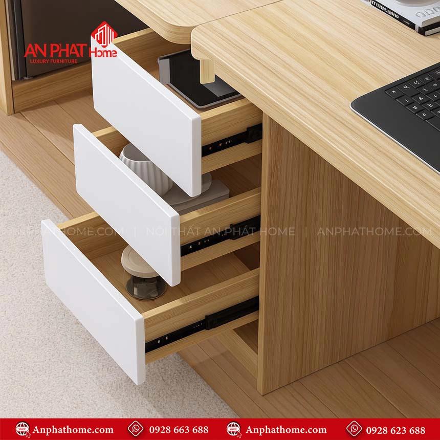 Bàn Học Đôi Thiết Kế Hiện Đại Kết Hợp Kệ Sách B-2886 16 Bàn học kèm ngăn kéo, kệ sách tiện dụng