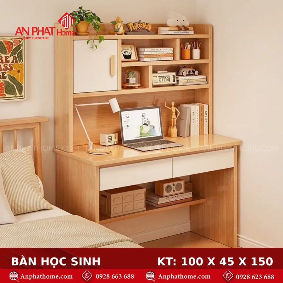 Bàn Học Hiện Đại Gỗ MDF B-2859 17 Thiết kế bàn học thông minh kèm giá sách