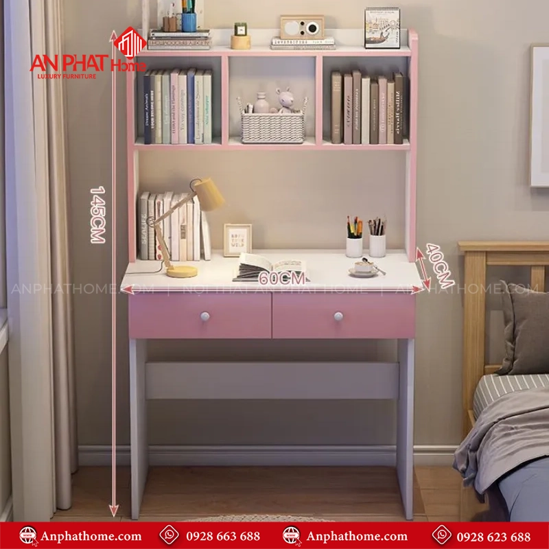 Bàn Học Hiện Đại Gỗ MDF B-2870 6 Thiết kế bàn học thông minh kèm giá sách