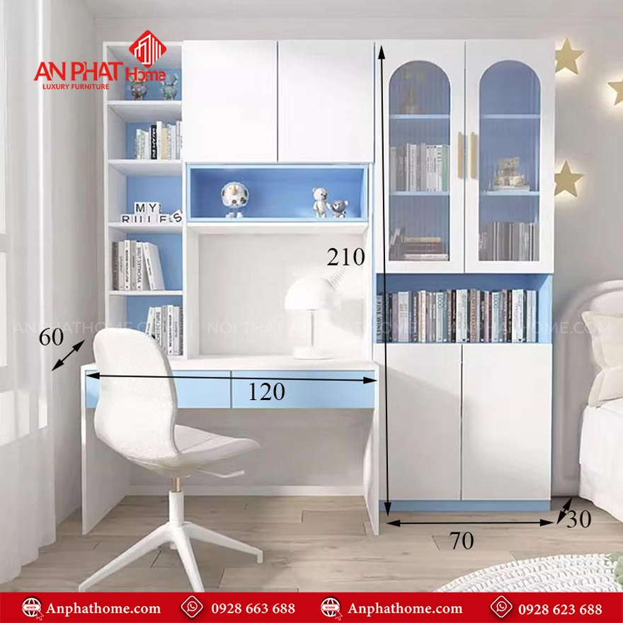 Bàn Học Kết Hợp Tủ Sách Hiện Đại Gỗ MDF B-2881 14 Bàn học sinh cao cấp cho bé