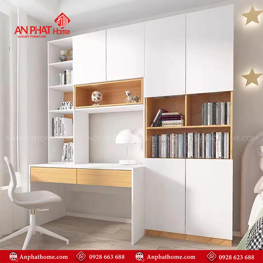 Bàn Học Kết Hợp Tủ Sách Hiện Đại Gỗ MDF B-2881 17 Mẫu bàn học sinh cấp 1, cấp 2