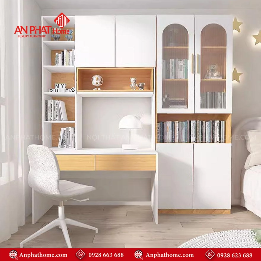 Bàn Học Kết Hợp Tủ Sách Hiện Đại Gỗ MDF B-2881 18 Mẫu bàn học sinh cấp 2, cấp 3