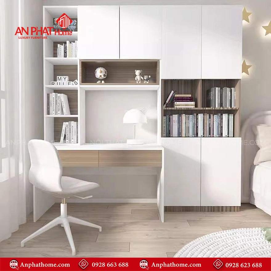 Bàn Học Kết Hợp Tủ Sách Hiện Đại Gỗ MDF B-2881 15 Mẫu bàn học trẻ em đẹp