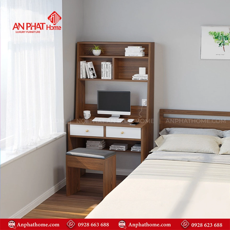 Bàn Học Liền Giá Sách Gỗ MDF B-2880 13 Mẫu bàn học kèm giá sách đẹp