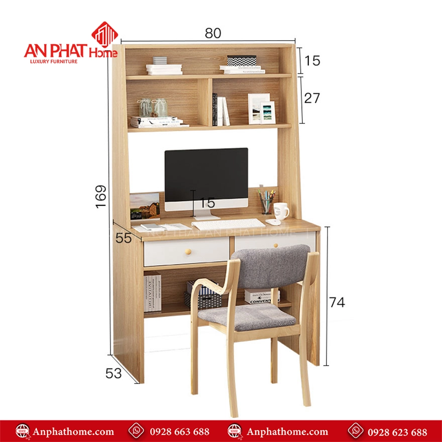 Bàn Học Liền Giá Sách Gỗ MDF B-2880 14 Bàn học trẻ em kèm giá sách tiện dụng