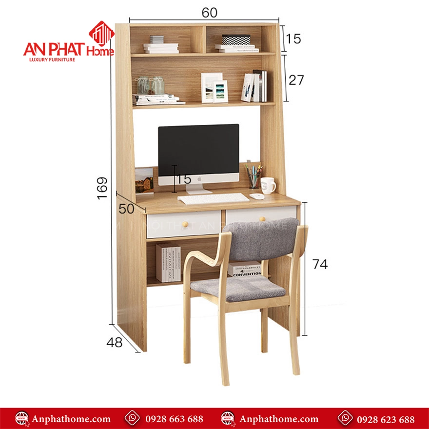 Bàn Học Liền Giá Sách Gỗ MDF B-2880 15 Ban Hoc Lien Gia Sach Go MDF B 2880 6