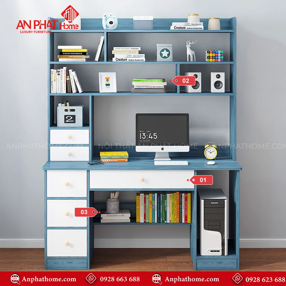 Bàn Học Sinh Liền Kệ Gỗ MDF B-2893 10 Mẫu bàn học sinh cấp 1 bằng gỗ