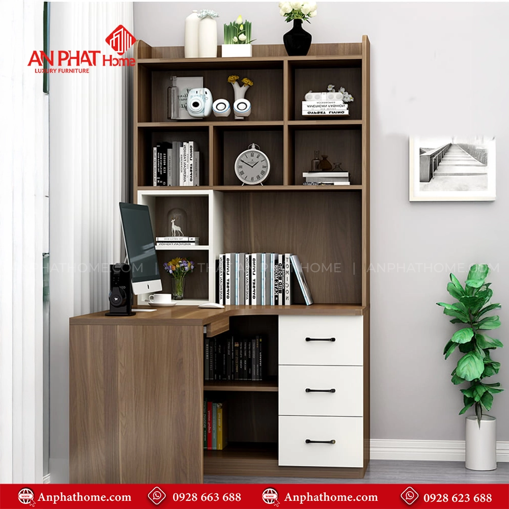 Bàn Làm Việc Kết Hợp Kệ Sách B-2890 16 Mẫu bàn làm việc thông minh hiện đại đẹp