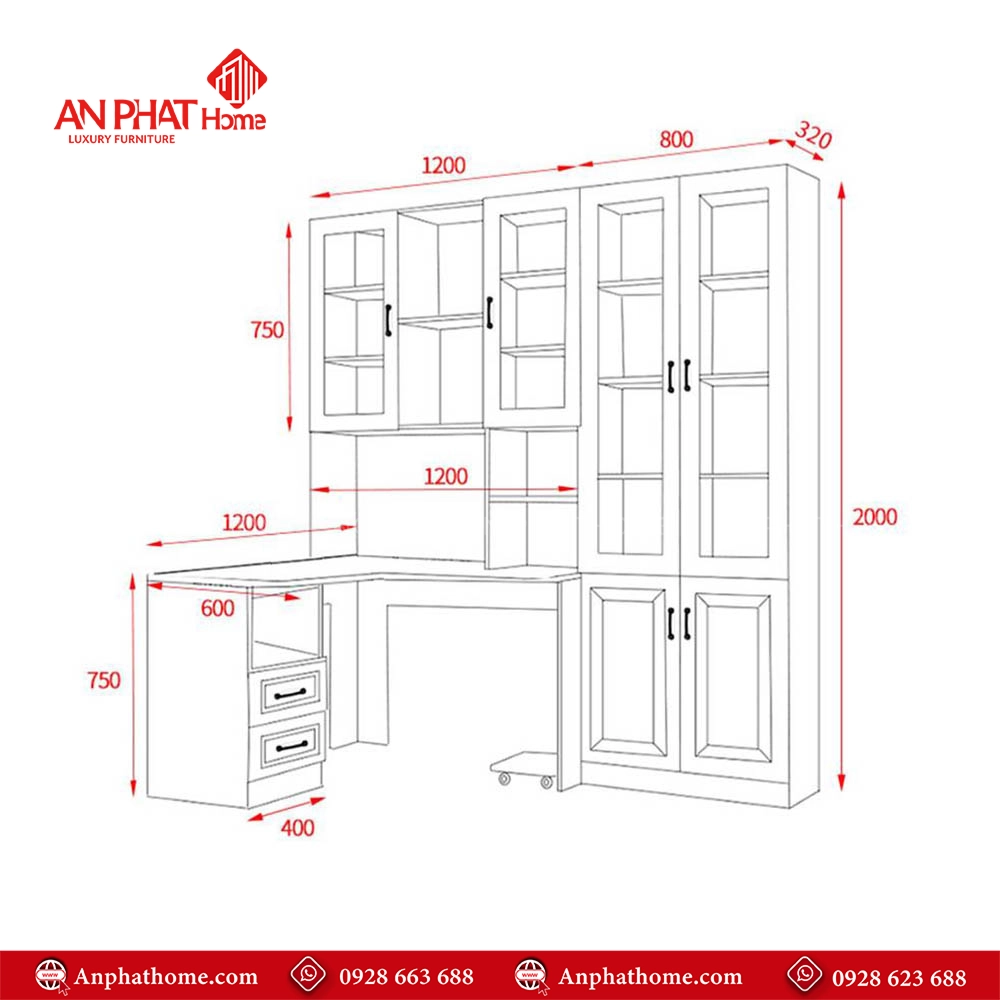 Bàn Làm Việc Kết Hợp Tủ Đa Năng B-2896 12 Thiết kế bàn làm việc có tủ đựng đồ đa năng