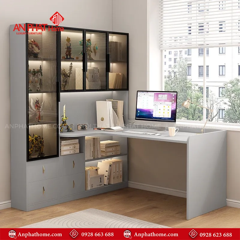 Bàn Làm Việc Kết Hợp Tủ Sách B-2866 11 Mẫu tủ kết hợp bàn làm việc hiện đại thông minh