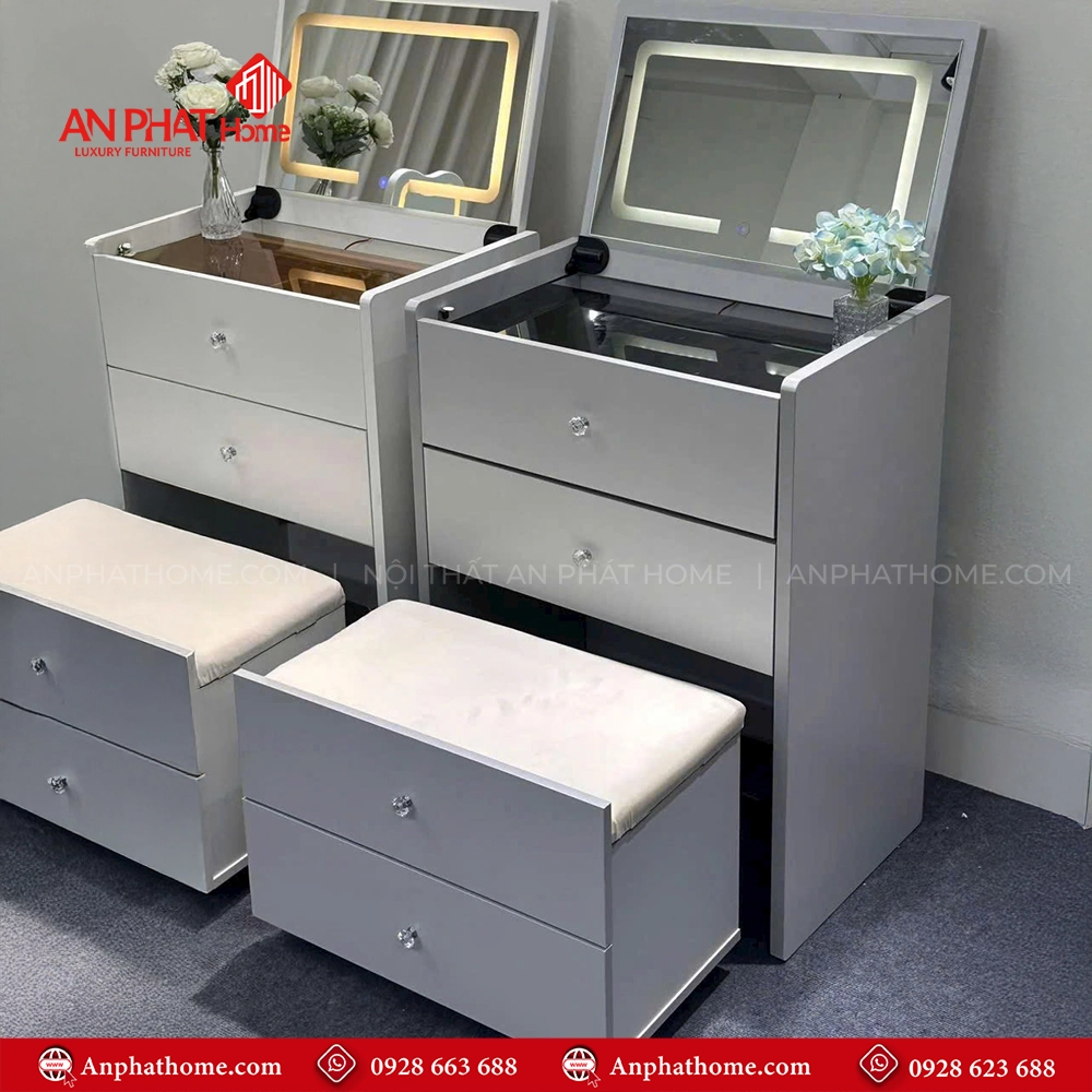 Bàn Phấn Thiết Kế Hiện Đại Có Gương Led B-2818 12 Bàn trang điểm đẹp kèm gương led hiện đại