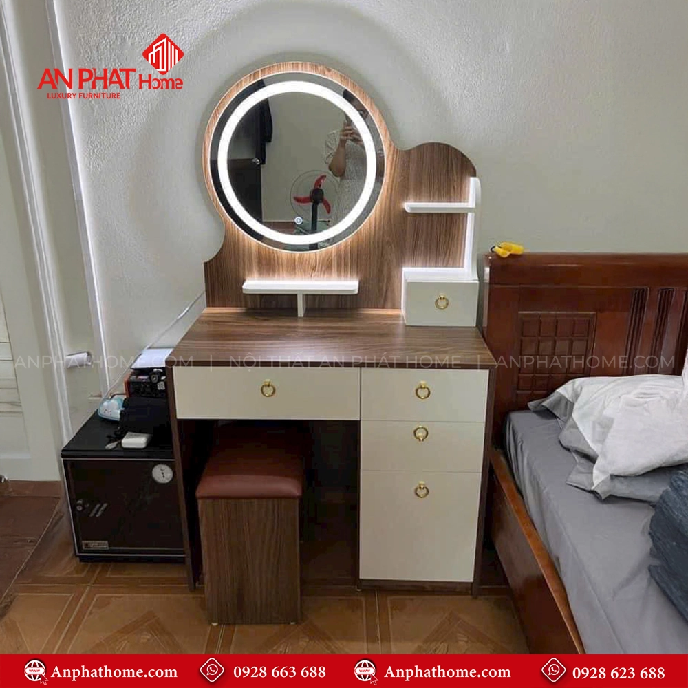 Bàn Trang Điểm Đẹp Có Gương Đèn Led B-2856 7 Bàn Trang Điểm Đẹp Có Gương Đèn Led B-2856 An Phát Home