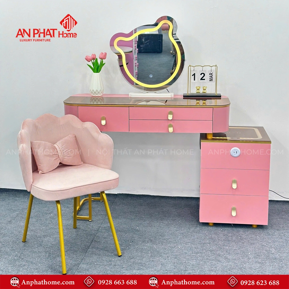 Bàn Trang Điểm Màu Hồng Thông Minh Nhập Khẩu B-2805 5 Bàn Trang Điểm Màu Hồng Thông Minh Nhập Khẩu B-2805 An Phát Home