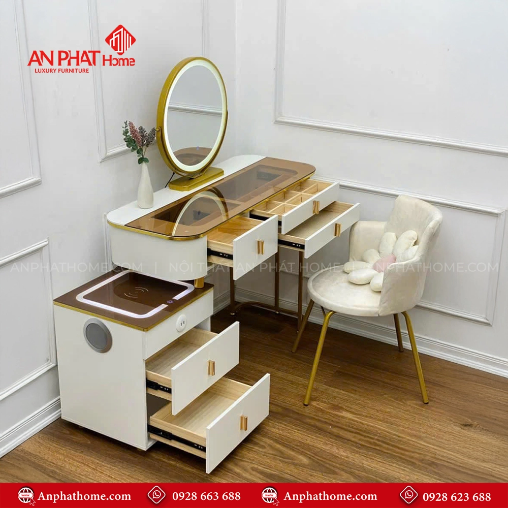 Bàn Trang Điểm Màu Trắng Kem Sang Trọng B-2811 11 Thiết kế ngăn kéo đựng đồ tiện dụng