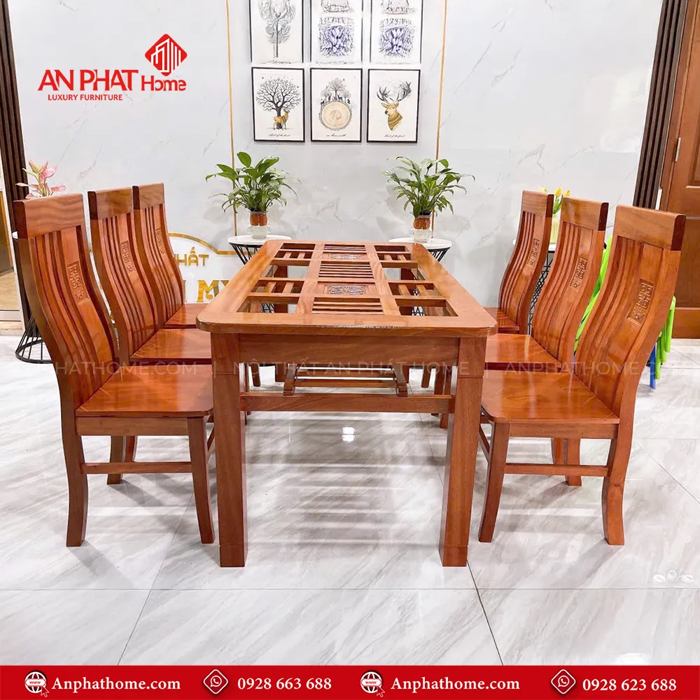 Bàn ăn gỗ gõ 6 ghế cao cấp BA-2023 6 Bàn ăn gỗ gõ 6 ghế cao cấp BA-2023, quý khách có thể lựa chọn kích thước bàn từ dài 1m20 – 1m80 hoặc lớn hơn, để phù hợp với nhu cầu sử dụng, Bộ bàn 1m20 sẽ đi kèm 4 ghế, bàn 1m40 – 1m60 – 1m80 đi kèm 6 ghế theo bộ, Ngoài da có thể đặt mua thêm số lượng ghế ngồi để phù hợp với nhu cầu sử dụng.