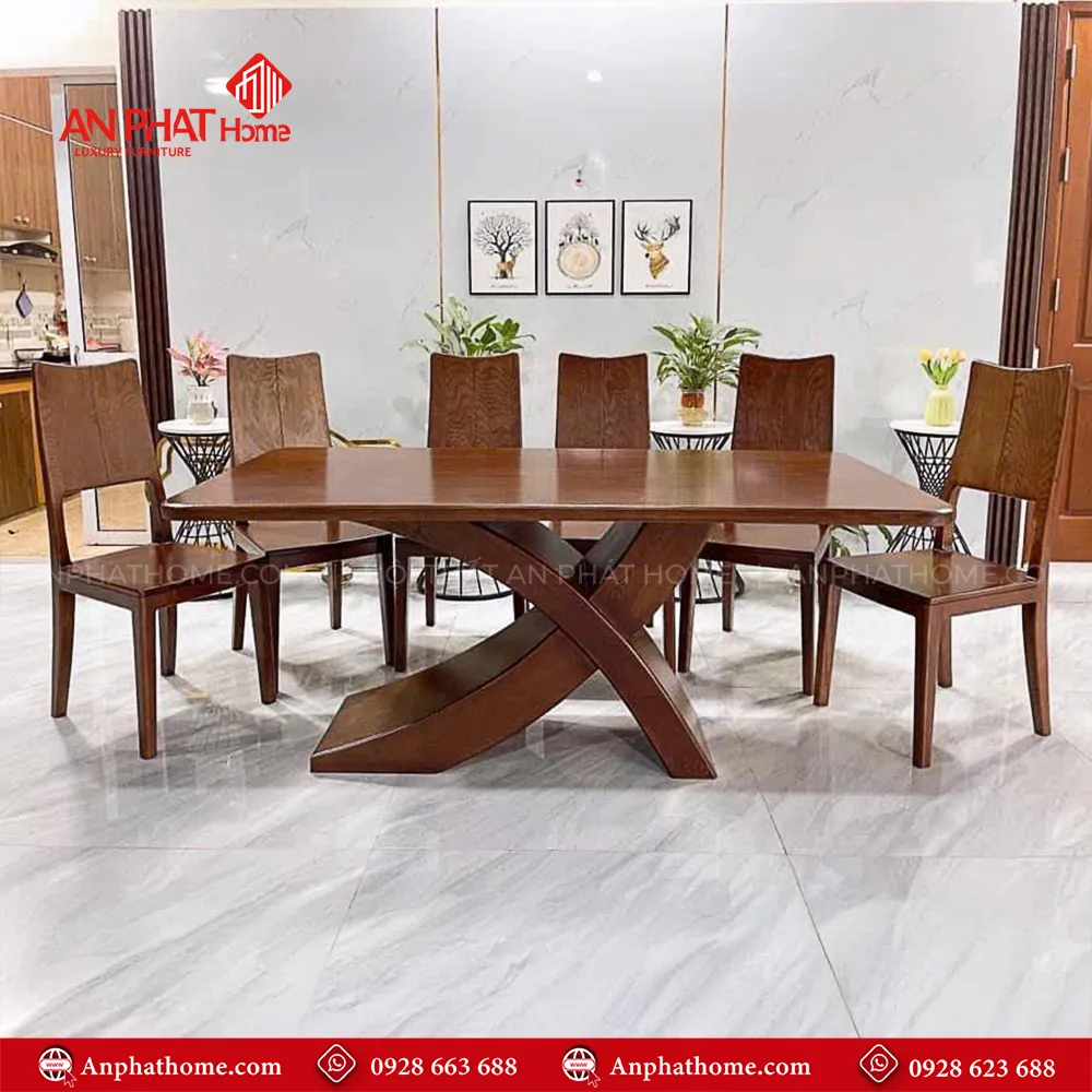 Bàn ăn gỗ sồi 6 ghế thiết kế hiện đại BA-2032 3 Bàn ăn gỗ sồi 6 ghế thiết kế hiện đại BA-2032, quý khách có thể lựa chọn kích thước bàn từ dài 1m60 - 1m80 - 2m hoặc lớn hơn, để phù hợp với nhu cầu sử dụng, 1m60 - 1m80 - 2m đi kèm 6 ghế theo bộ, Ngoài da có thể đặt mua thêm số lượng ghế ngồi để phù hợp với nhu cầu sử dụng. Lưu ý mẫu bàn BA-2040 chỉ phù hợp làm từ kích thước dài 1m60 trở lên, nhỏ hơn quý khách lựa chọn mẫu chân đơn để phù hợp với thiết kế.