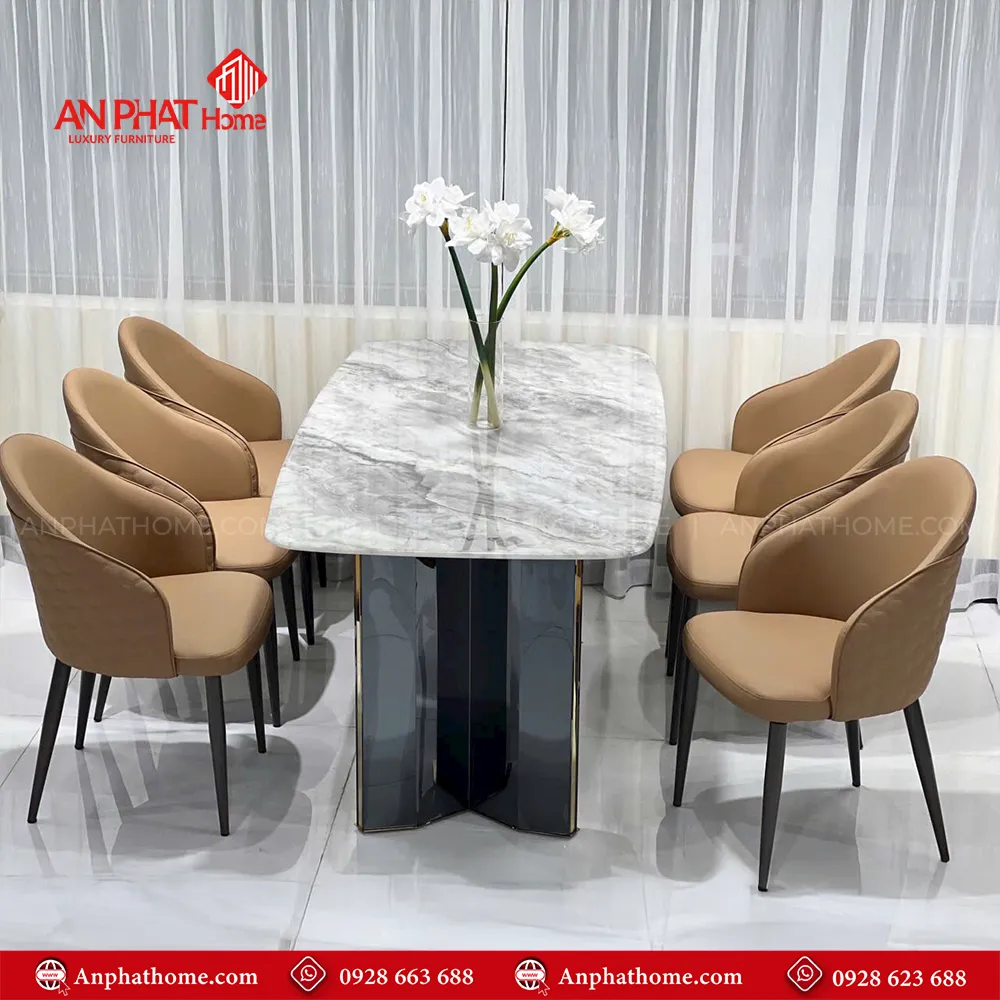 Bàn ăn mặt đá 6 ghế cao cấp nhập nhẩu BA-1917 11 Bộ Bàn Ăn 6 Ghế Mặt Đá Thạch Anh Cao Cấp Nhập Khẩu BA-1917