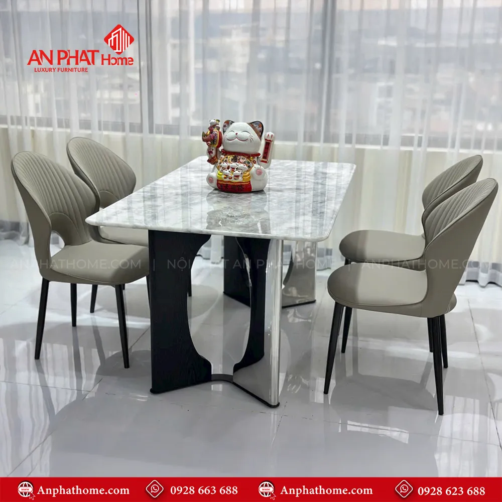Bàn ăn mặt đá thạch anh nhập khẩu BA-1919 17 bàn ăn mặt đá BA-1919 có thể kết hợp với nhàu màu ghế khác nhau, phù hợp với mọi không gian