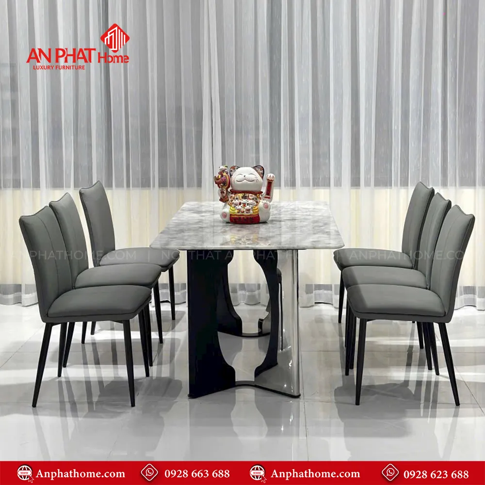Bàn ăn mặt đá thạch anh nhập khẩu BA-1919 14 Bàn ăn mặt đá thạch anh nhập khẩu BA-1919 với 6 ghế bàn dài 1m40cm - 1m80cm