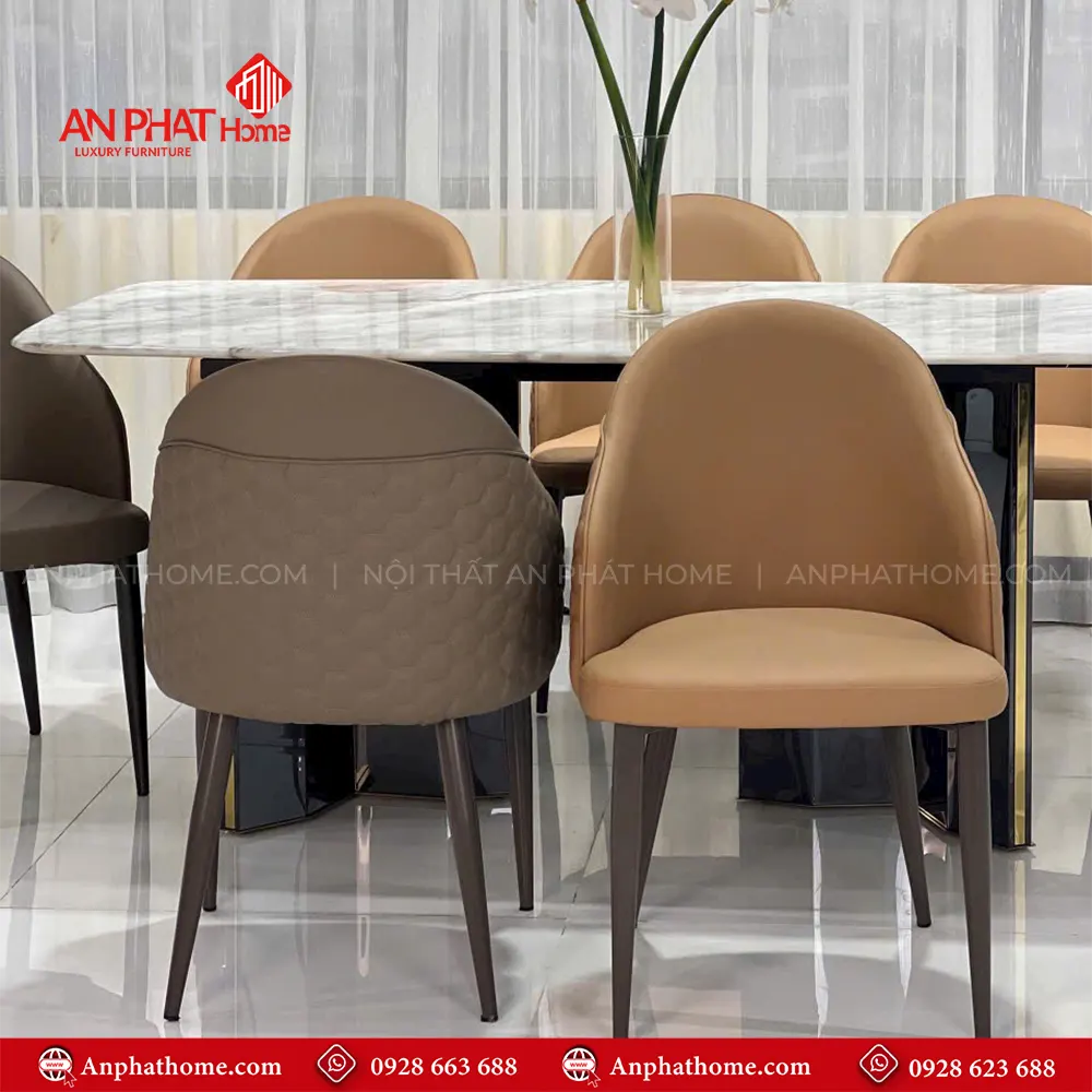 Bộ Bàn Ăn 6 Ghế Mặt Đá Thạch Anh Cao Cấp Nhập Khẩu BA-1913 17 Ghế ăn bọc da với đa dạng màu sắc