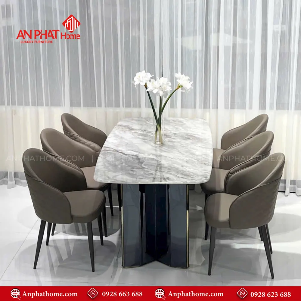 Bộ Bàn Ăn 6 Ghế Mặt Đá Thạch Anh Cao Cấp Nhập Khẩu BA-1913 15 bộ bàn ăn 6 ghế da cao cấp nhập khẩu