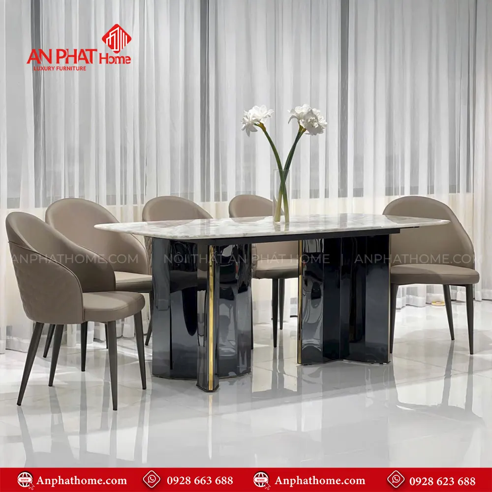 Bộ Bàn Ăn 6 Ghế Mặt Đá Thạch Anh Cao Cấp Nhập Khẩu BA-1913 16 Chân bàn ăn chắc chắn, sáng bóng